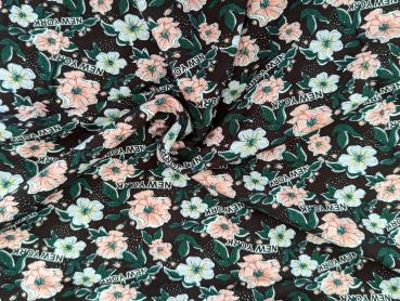 Preview: French Terry Everything is possible Blumen auf Dunkelbraun